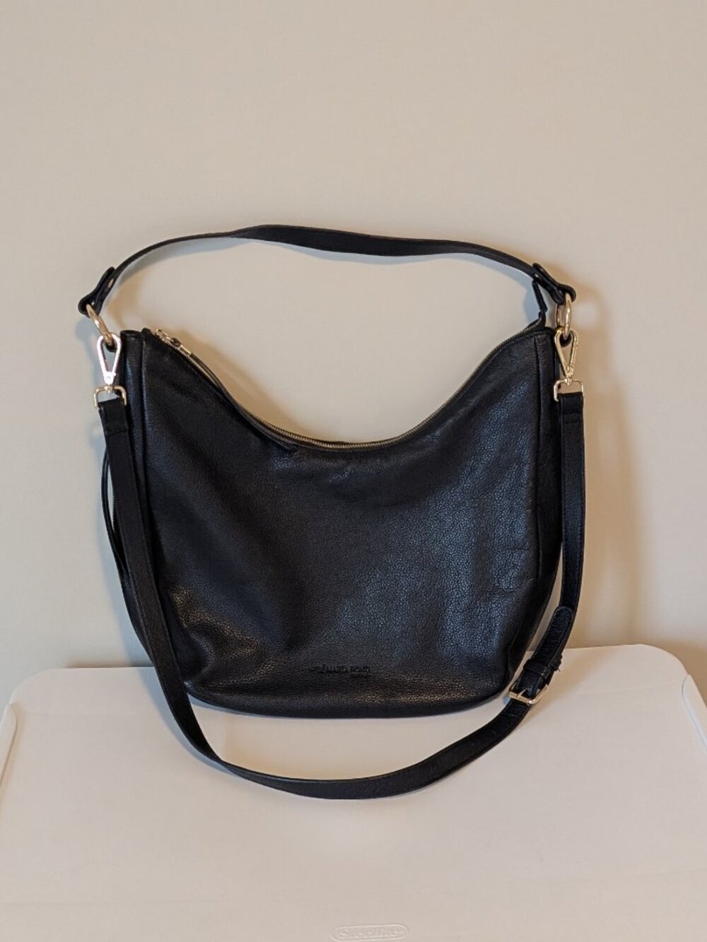 Marta Ponti Genuine Leather Shoulder Hobo Bag, Black